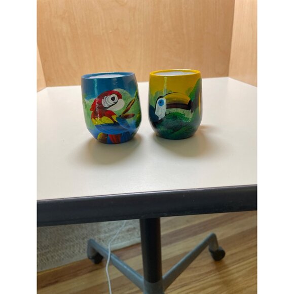 Set of Hand Painted small Mugs/planters with Tropical Birds, Handled from Mexico - Picture 4 of 10